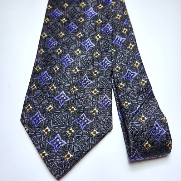 Robert Talbott Men's Necktie Silk Best of Class Geometric Black Purple Y… - Picture 1 of 7